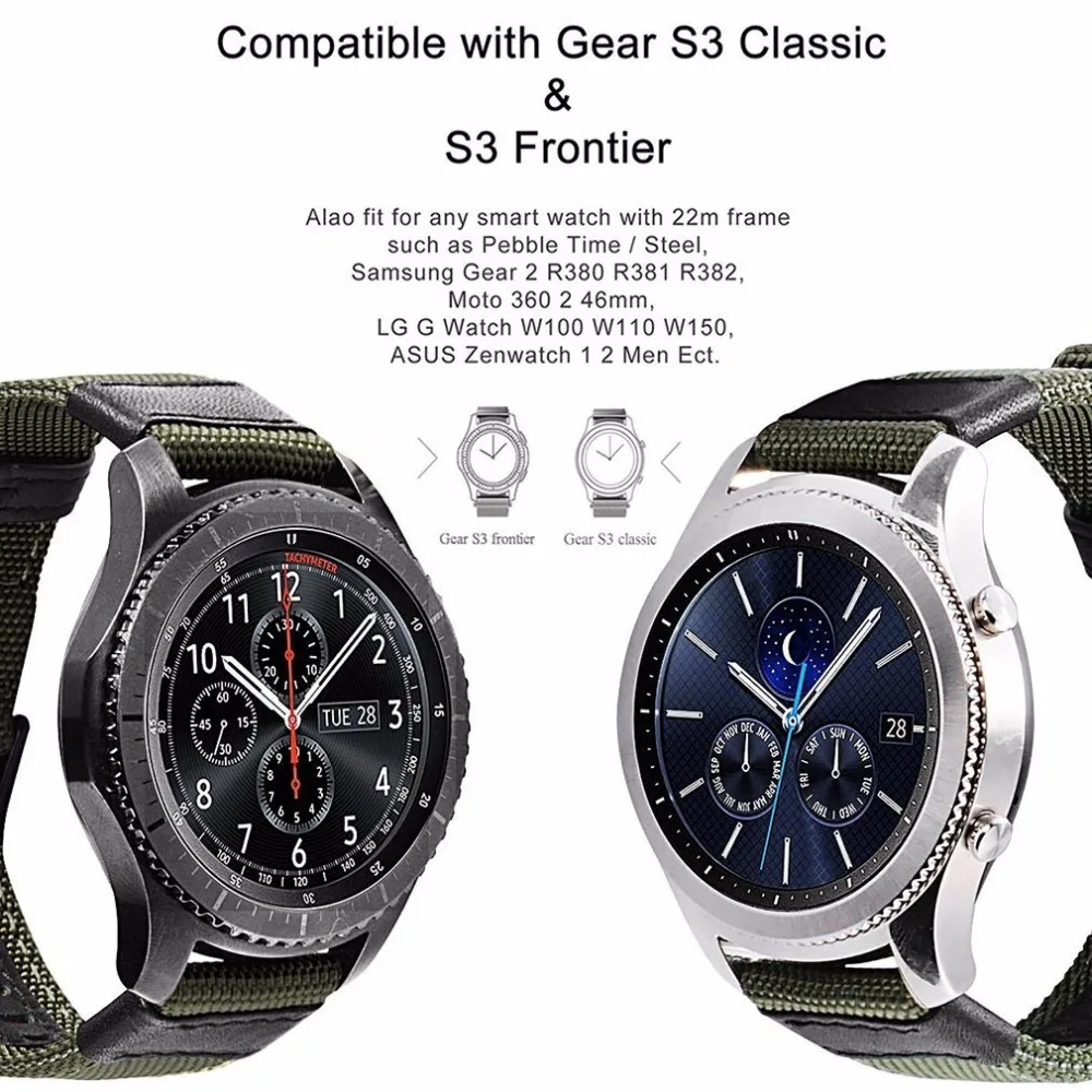 20 мм 22 мм ремешок для часов нейлоновая ткань для samsung gear S3 Frontier/классические быстросъемные Сменные булавки ремешок для браслета