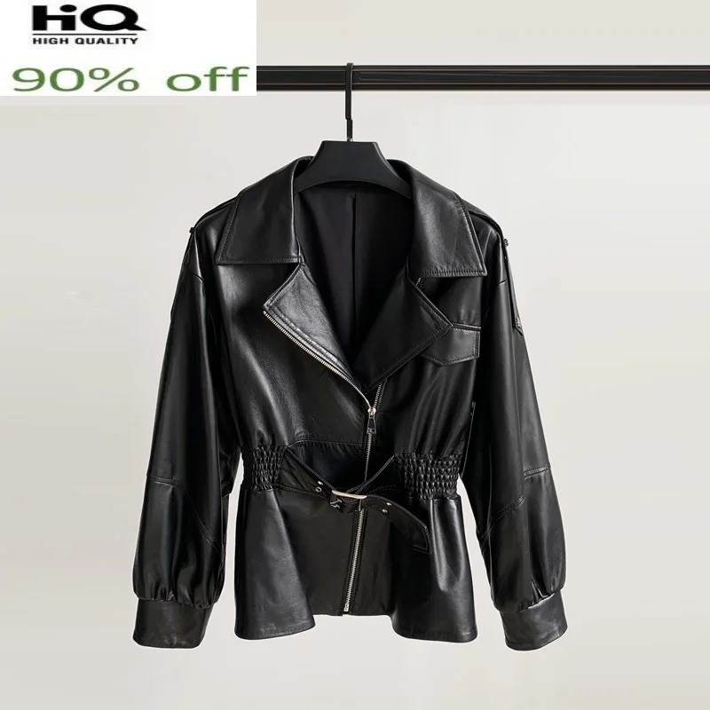 Motorcycle Genuine Leather Jacket Women Short Women's Sheepskin Coat Feamle Spring Autumn Clothes 2022 Mujer Chaqueta Pph3391
