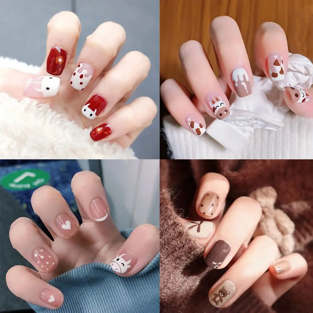 

Press On Nails Artificial Full Cover Manicure Tool Wearable Fake Nails Nail Tips Short Round/Square Head False Nails