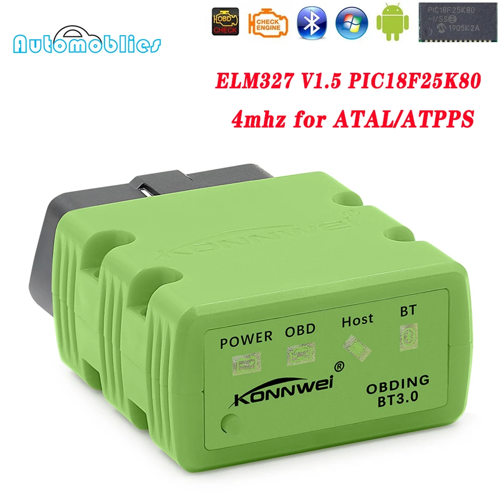 KONNWEI ELM327 V1.5 OBD2 сканер Bluetooth PIC18f25k80 KW902 автоматический OBD 2 диагностический