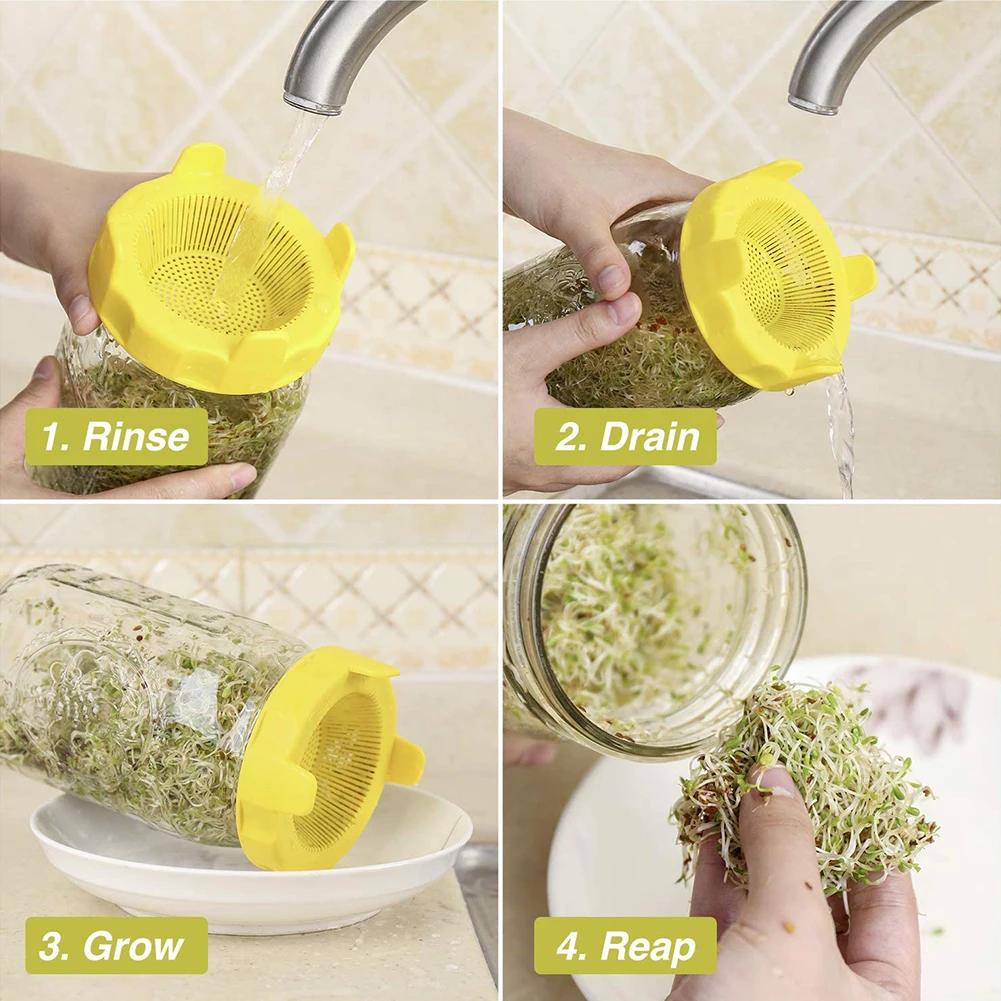 

2PCS Mason Jar Sprouting Lid Plastic Seed Sprouter Germination Cover Kit Sprouting Mason Jars Lid Food Grade Meshmulticolor