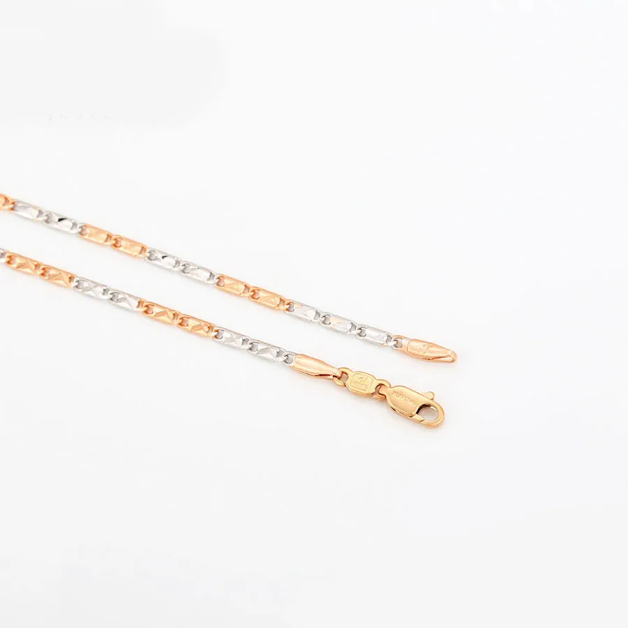 XP Jewelry --( 46 cm x 2 mm ) 18 inch 585 Rose Gold Mix White Flat Square Chain Necklaces for Women Men Fashion |
