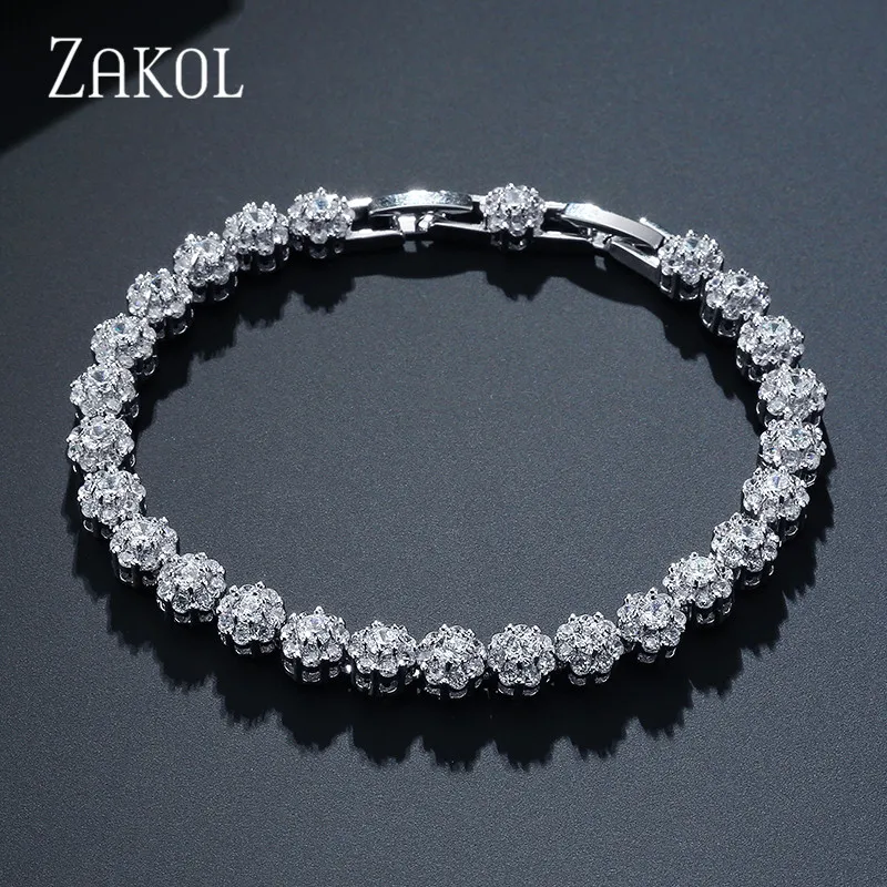 ZAKOL модные браслеты из розового золота с цветами и цепочкой для женщин женские