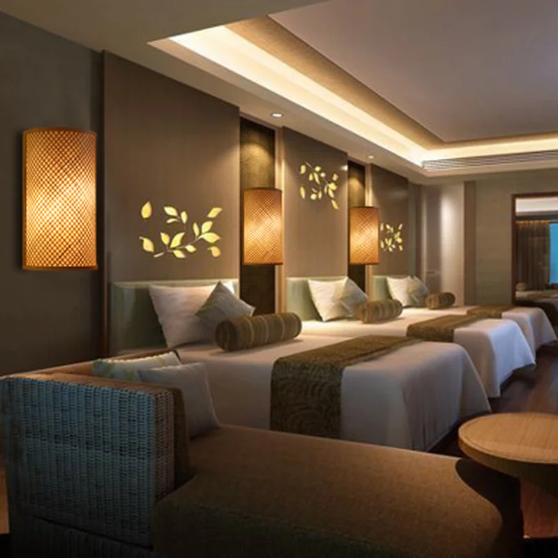 Японские Бамбуковые садовые настенные светильники светодиодные лампы для