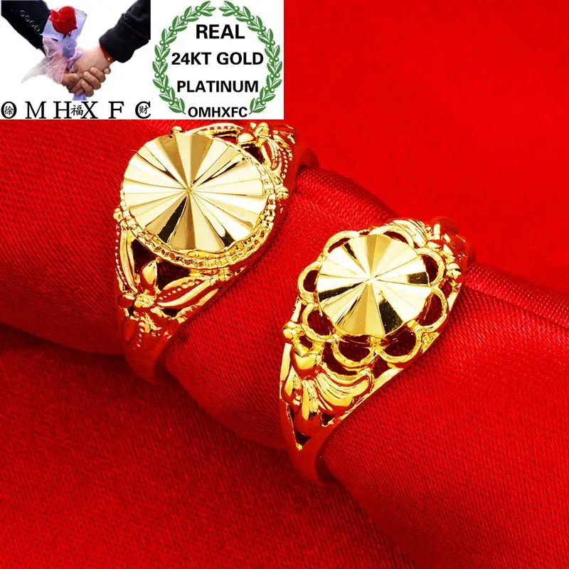 OMHXFC Wholesale European Fashion Woman Party Birthday Wedding Gift Vintage Hollow Flower Resizable 24KT Real Gold Ring RI137 | Украшения и