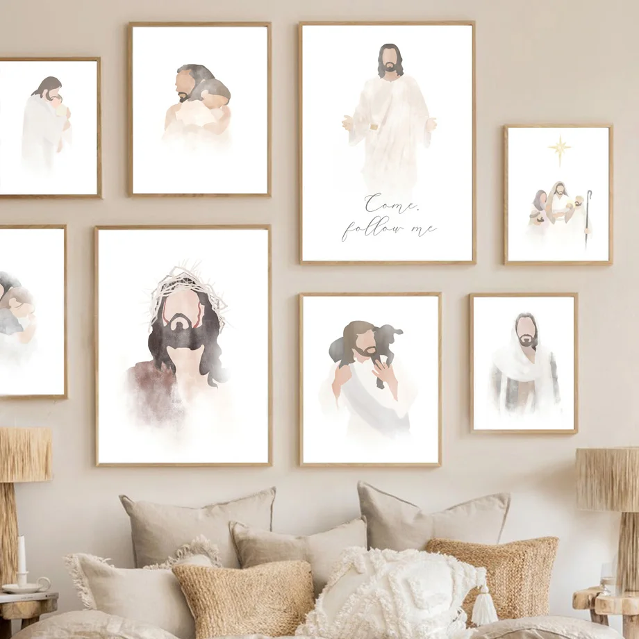 

Jesus Portrait Christ's Embrace Christian Watercolor Wall Art Print Canvas Painting Nordic Poster Decor Pictures For Living Room