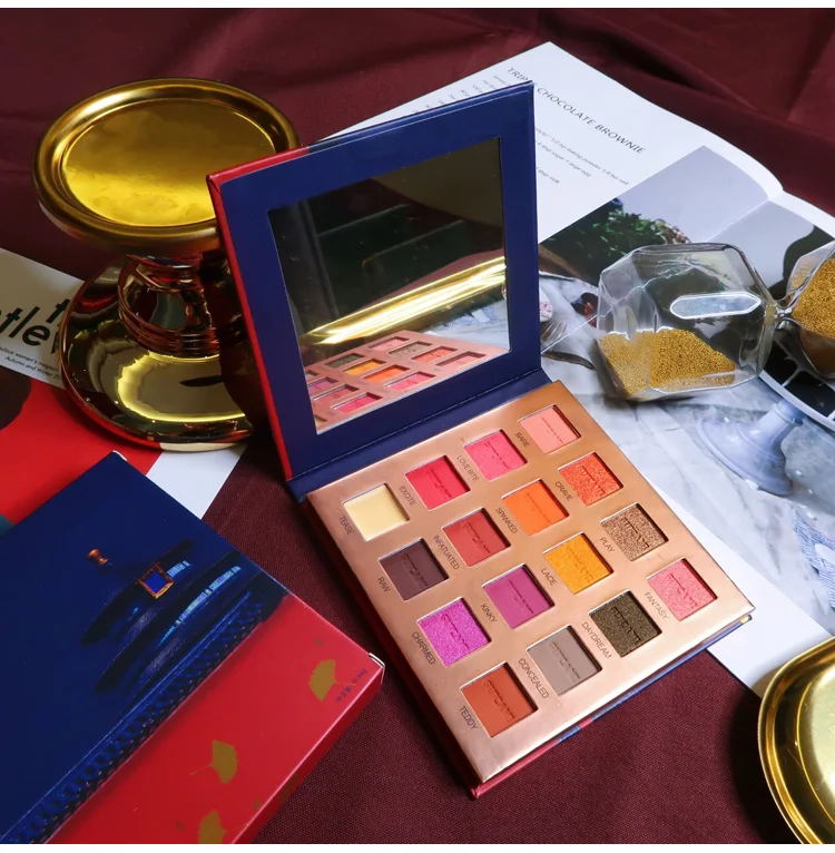 Палитра блестящих теней для век 16 цветов Мерцающая матовая фотопалитра кремовые