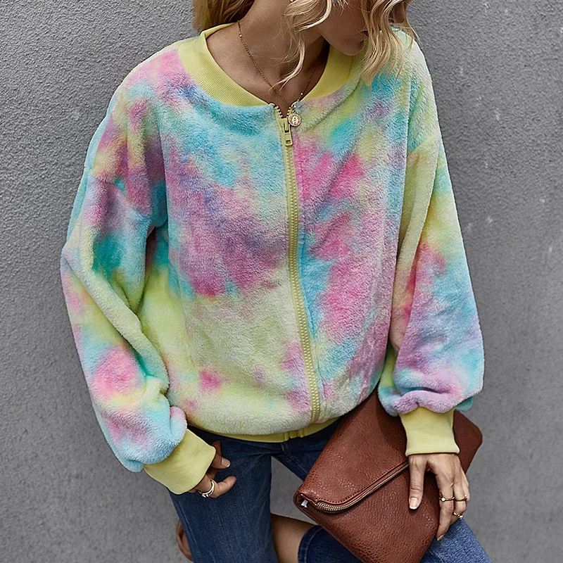 Женская Повседневная плюшевая куртка со стоячим воротником и молнией спереди с