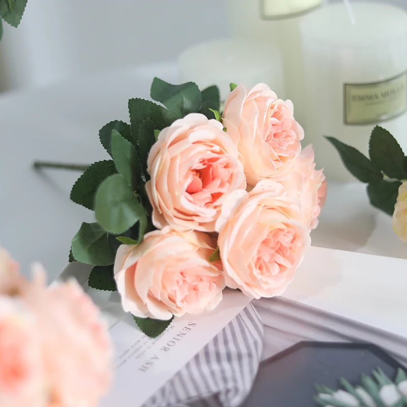 

Pink Artificial Flowers Wedding Silk Peony Bride Bouquet High Quality White Rose Fake Flower Home Decoration Craft Accessories