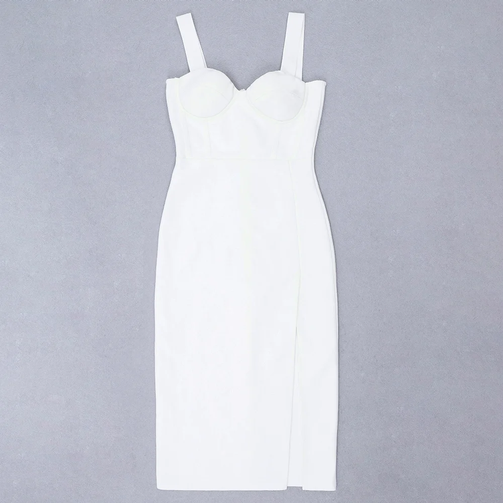 Женское облегающее платье без рукавов Белое Облегающее Платье с разрезом на лето