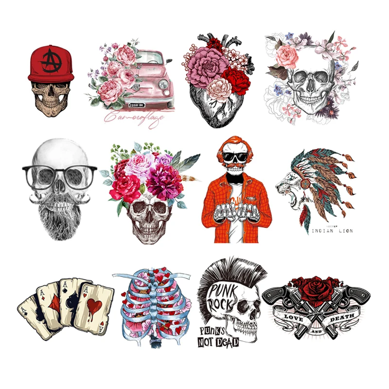 Термотрансферная наклейка с черепом в стиле панк аксессуары для одежды