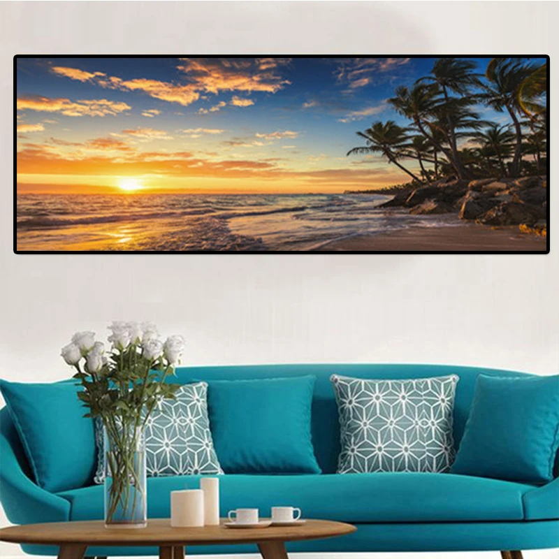 

5D алмазная живопись Sunsets, природная морская пляжная Кокосовая Алмазная вышивка, пейзаж, мозаика, картина, крест, украшение для дома, подарок