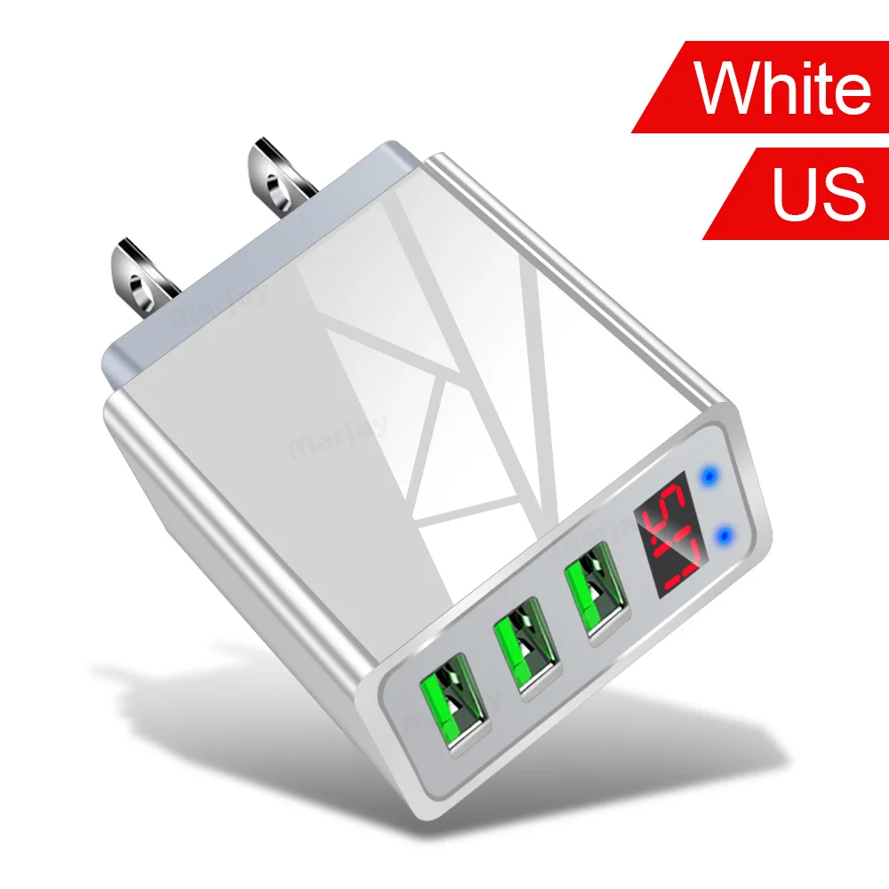 Marjay 3 порта USB зарядное устройство ЕС США штекер светодиодный дисплей 3.1A Быстрая зарядка смартфон зарядное устройство для iphone samsung Xiaomi планшет зарядка для телефона быстрая зарядка - Тип штекера: White US
