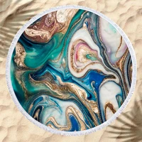 creative marble pattern summer round beach towel for adult outdoor sports bath shower towels with tassel toalla playa
