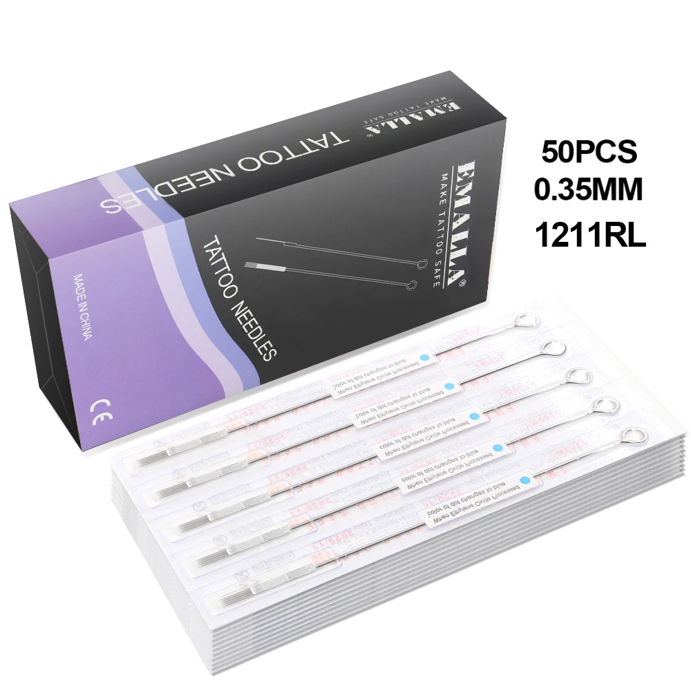 

50PCS 1211RL Tattoo Needles 0.35mm Disposable Sterile Standard Blue Dot Round Liner Assorted Sterilized Tattoo Needles Supplies