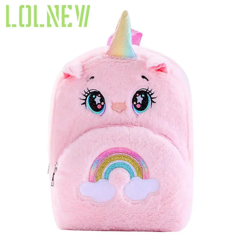 Rainbow Unicron Backpack Girl Plush Backpacks Cute Fashion Soft Colorful Fur Backpacks Children Schoolbag Kids Gift Book Bag