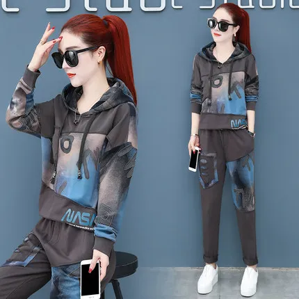 Женский комплект с капюшоном и брюками осень 2019 Новый Модный повседневный из 2