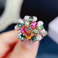 100 natural tourmaline ring 10 pieces multicolor tourmaline 3mm4mmsilver ring fashion 925 silver tourmaline jewelry