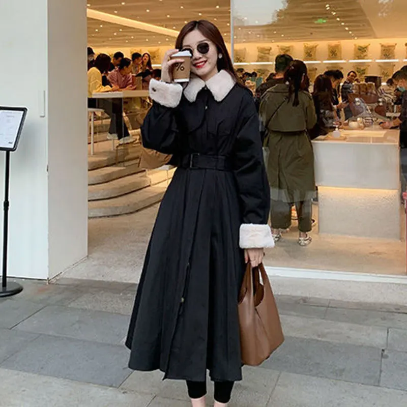 Autumn Winter Jacket Female 2021 Fashion Plush Stitching Windbreaker Quilted Jacket Women Elegant Long Slim Cotton Coat Ветровка