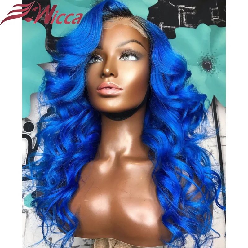 

1B blue 13x4 Lace Front Human Hair Wavy Wigs For Women 180 Density Omber Brazilian Remy Lace Frontal Wig PrePlucked Wigs