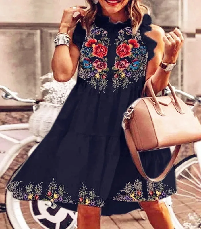 

2021 Summer Women Loose Vintage Dress Large Big Floral Boho Casual Party Elegant Dresses Plus Size 5XL Befree