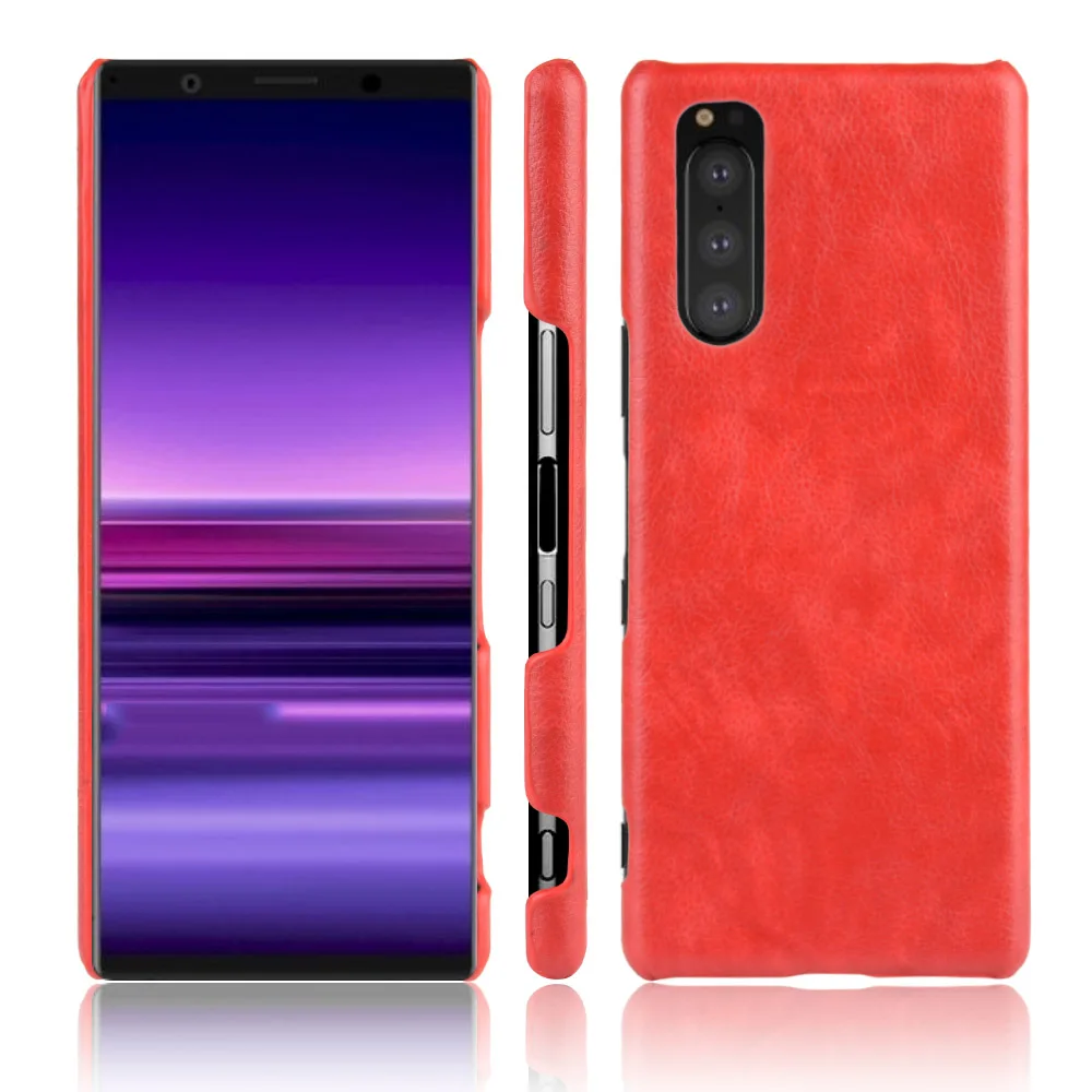 Чехол для Sony Xperia 5 J8210 J8270 J9210 Жесткий из искусственной кожи с рисунком личи Xperia5