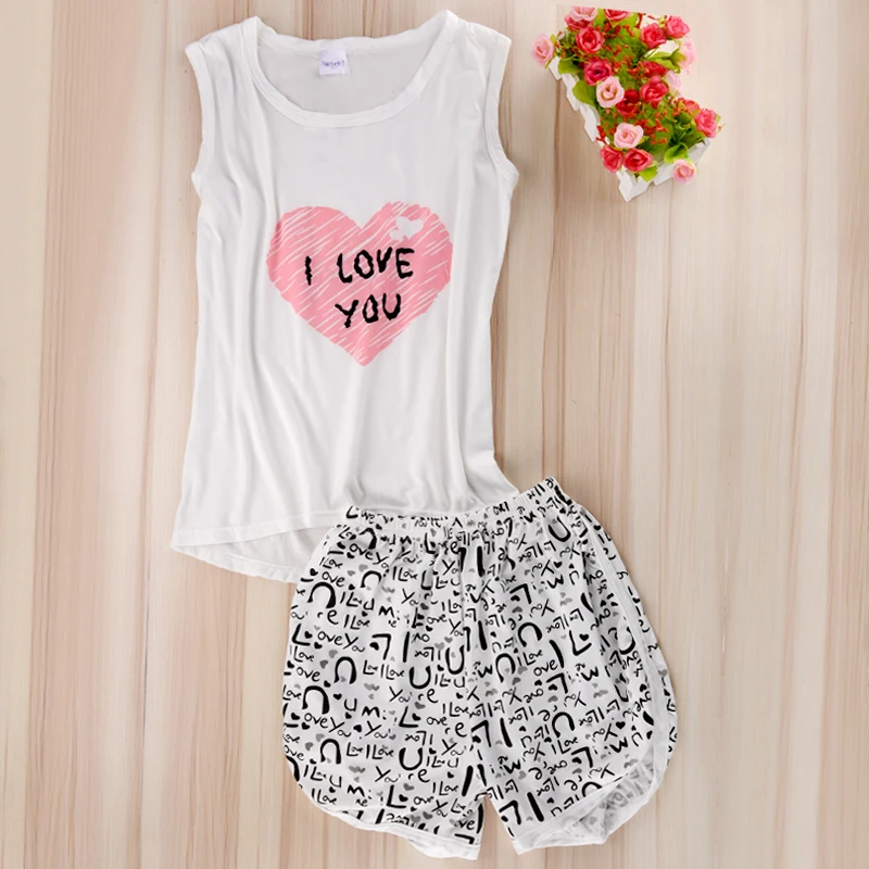 

Women Sexy Lingerie cute cartoon Pyjamas Sleepwear Shirts+Shorts Underwear Nightwear Set Women Pyjamas Sleeveless Pajamas Set
