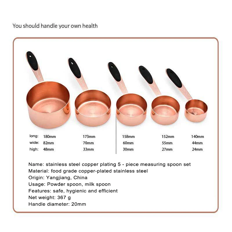 

5pcs/Set Stainless Steel Measuring Spoons Set Rose Gold Measure Cups Kitchen Tool Baking Tea Coffee Spoon Copper Handle
