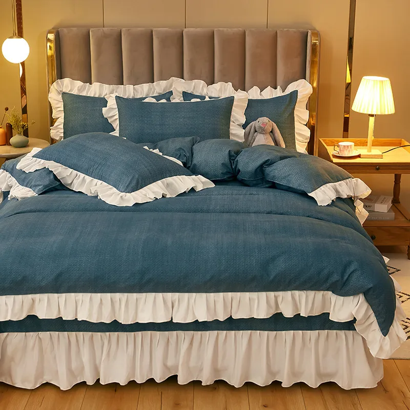 

Duvet Cover Set 4 Pieces Solid Color Ruffle Bedclothes Include Bedskirt Pillowcase Comforter Cover For Adult And Kids Oceania