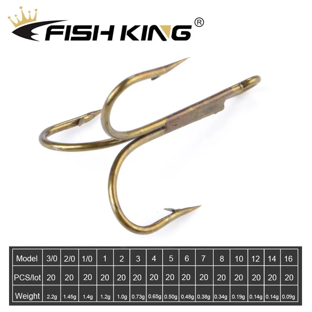 FISH KING 20pcs/pack Fishing Hook High Carbon Steel Treble Overturned Hooks Fishing Tackle Super Sharp Triple Hooks For Bass