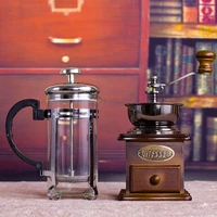 gf manual coffee grinder hand crank coffee bean grinder vintage antique wooden coffee mill grinder roller with gift box cafe
