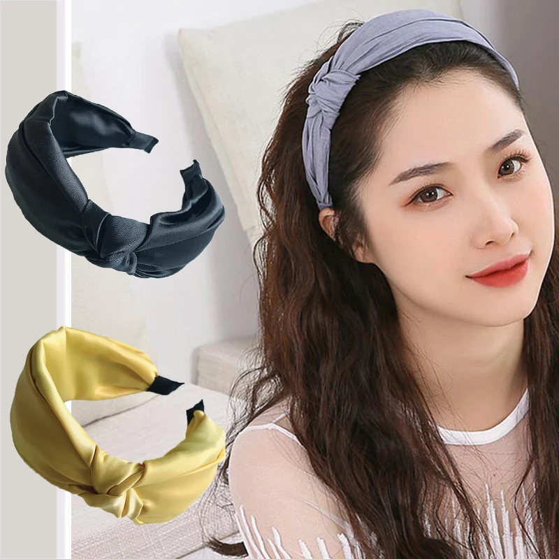 Твердые Цвет повязки с узелком для женщин простой ткани девочек лента волос