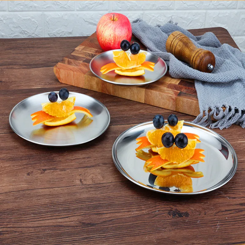 Оптовая продажа круглые металлические тарелки в Корейском стиле тарелка из