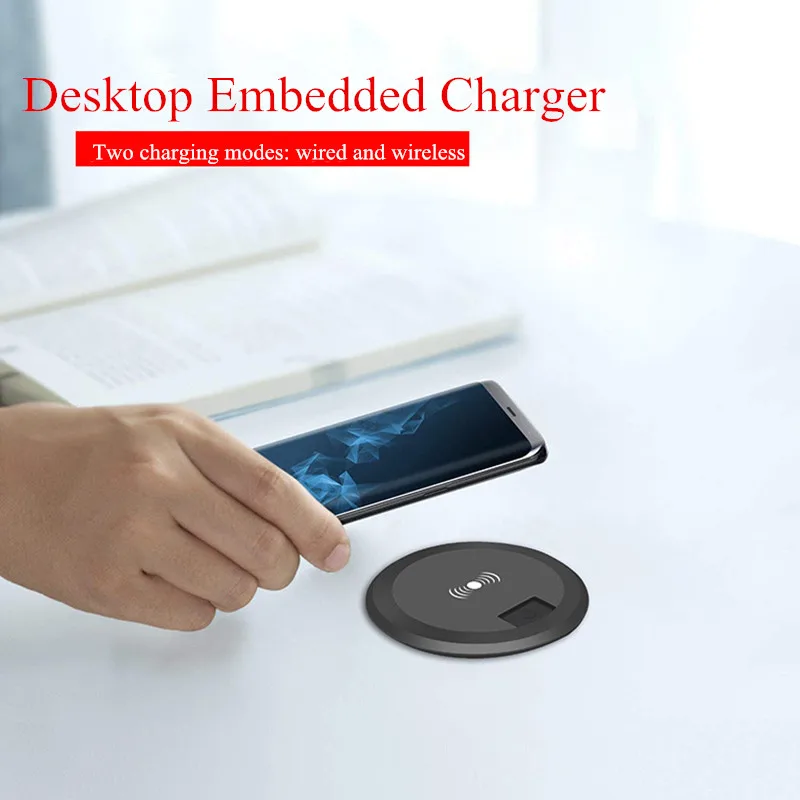 

2 in 1 Desktop Embedded Wireless 10W Charger For iPhone X Xs MAX Fast Charging For Samsung S8 S9 Plus Note 9 8 USB Phone Charger