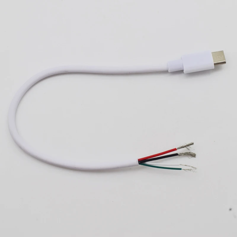 

10 шт. 20 см USB C Type-C штекер 2/4 провода кабель питания отрезок DIY белый 5A