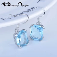 black angel blue topaz gemstone drop earrings 925 sterling silver ruby emerald earrings jewelry for women wedding gift