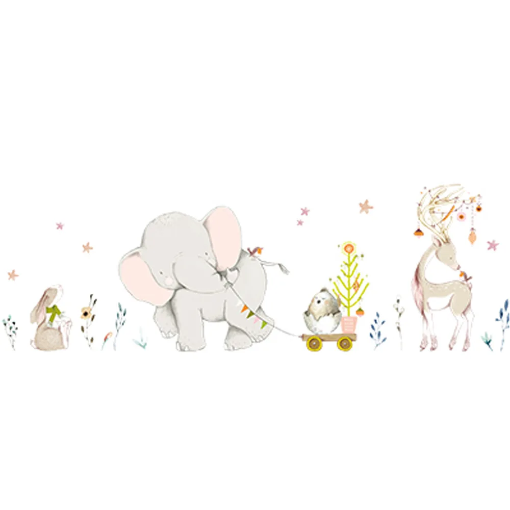 

Wall Stickers Cartoon Cartoon Stickers Elephant Giraffe Rabbit Happy Story Children's Room Decoration Antifouling Waterproof