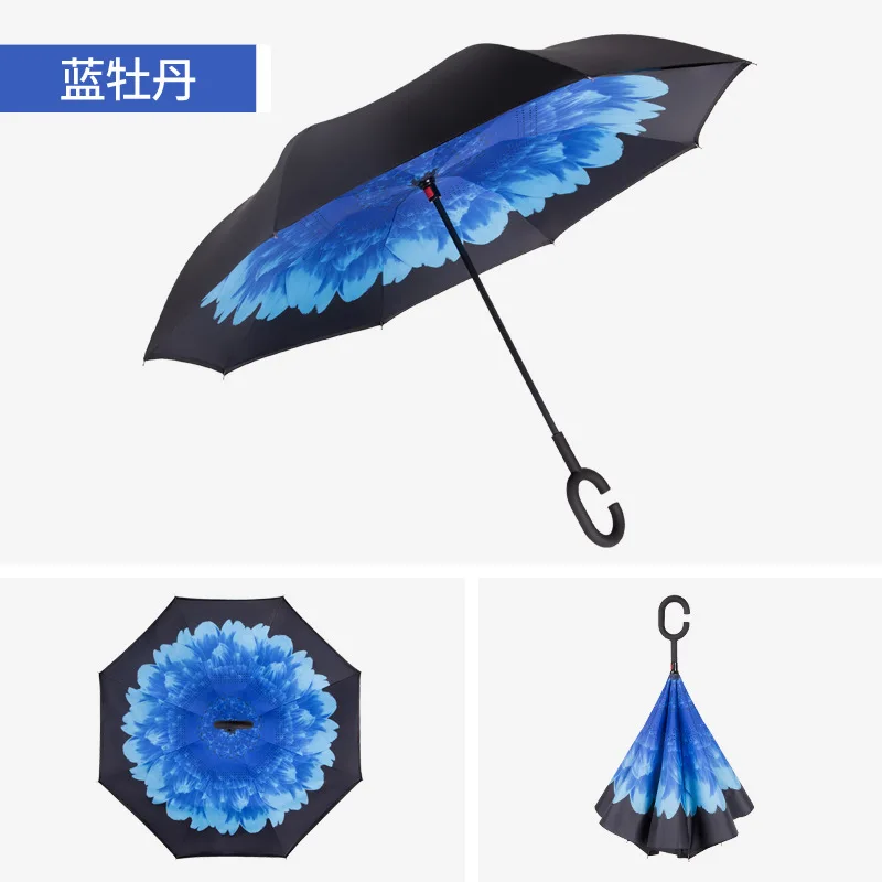 C-образная ручка двухслойный зонт анти-УФ складной перевернутый обратный