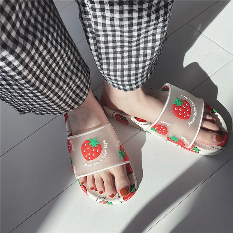 

Summer Slide Sandals Transparent Open Toe Flip Flops Outdoor Beach Slides Sandals Cartoon Fruit Slippers Cute Fruit Jelly Color