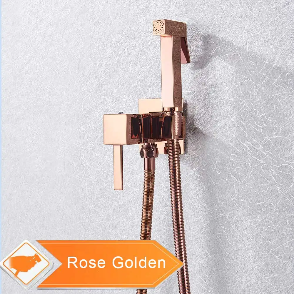 Rose Golden Латунный хромированный смеситель для биде, смеситель для душа, смеситель для холодной и горячей воды, мусульманский кран Ducha Higienica, квадратная насадка для душа - Цвет: Rose Golden