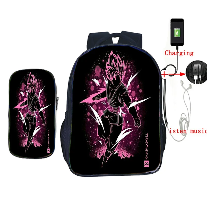 2 шт./компл. школьные сумки с пеналом аниме Dragon Ball Z рюкзак Гоку печать usb зарядка дорожные сумки для подростков