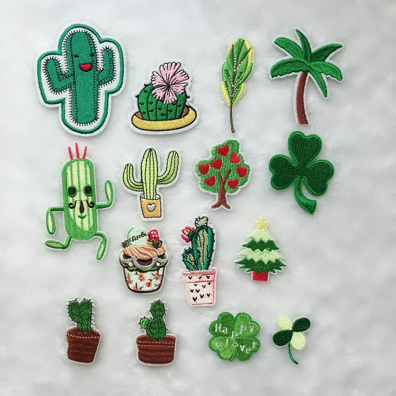 

50pcs/lot Embroidery Patches for Kids Clothing Accessories Bag Biker Decoration Cactus Desert Plant Badge Iron Heat Transfer