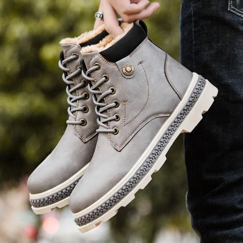 Мужские кроссовки модные однотонные зимние ботинки на шнуровке квадратном