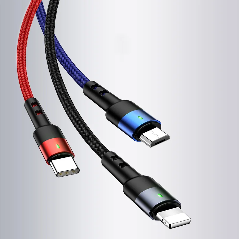 3 in 1 Cable 3 в 1 USB кабель для iPhone X 8 7 6 6S Plus Micro USB для Xiaomi type-C кабель для samsung S9 S8 зарядный кабель 2A шнур зарядного устройства - Цвет: 3 in 1 Cable