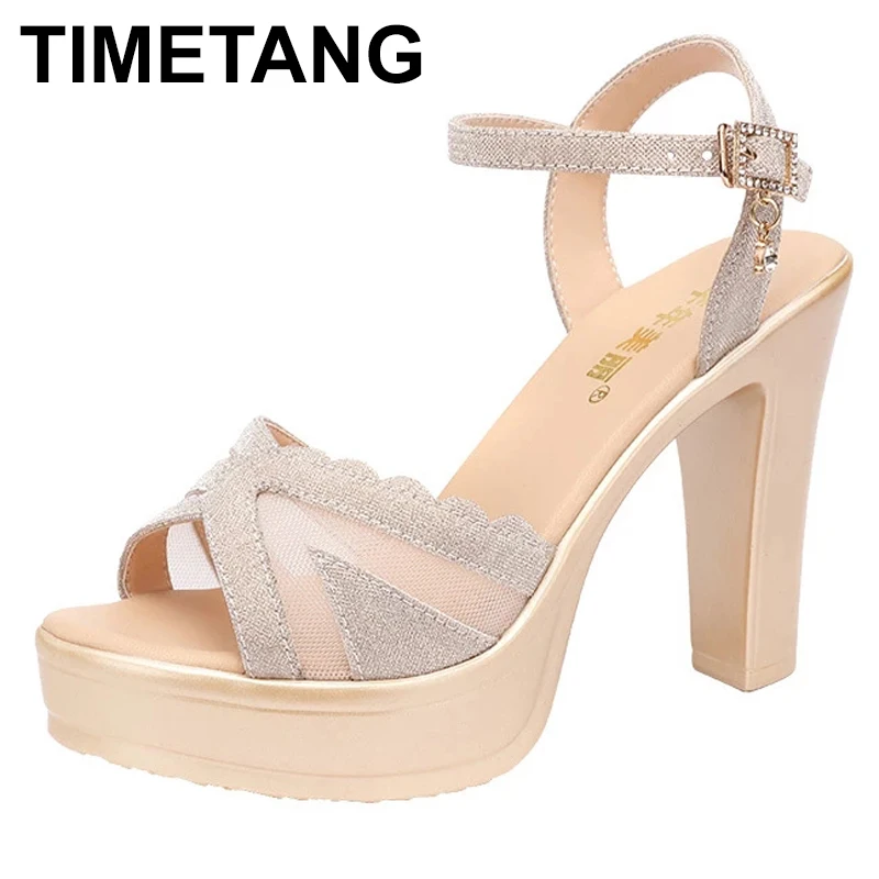 

TIMETANG 32-43Female Shoes Sandal Summer Elegant Woman Shoes High Heel Dress Mesh Wedges Sandal 2021 Women Platform Ladies Beach
