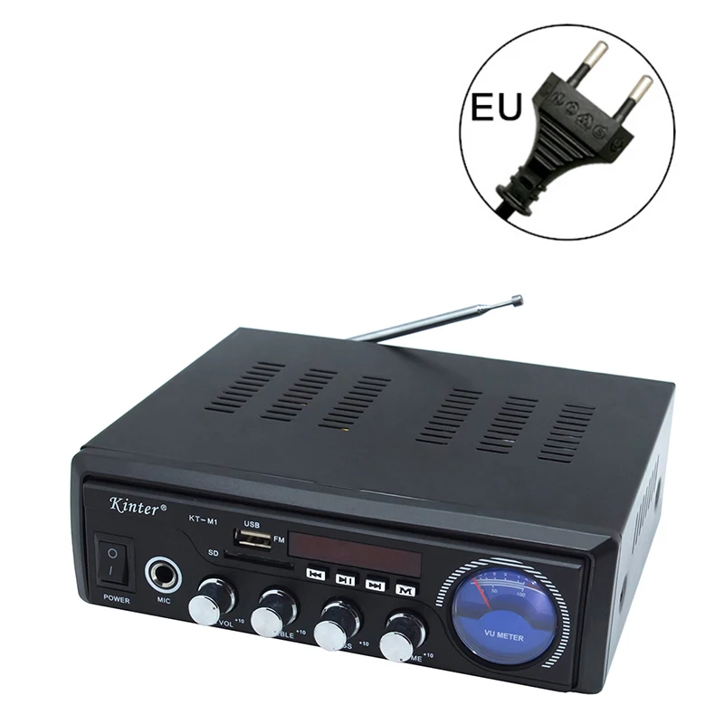 Kinter M1 MP3 bluetooth усилитель аудио 2 канала tda7266 с SD USB ввод FM Радио мощность vu метр усилители для динамиков - Цвет: EU