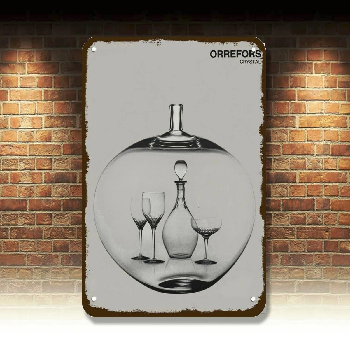 

1964 ORREFORS CRYSTAL Vintage Look Metal Sign - NOT ACTUAL CRYSTAL