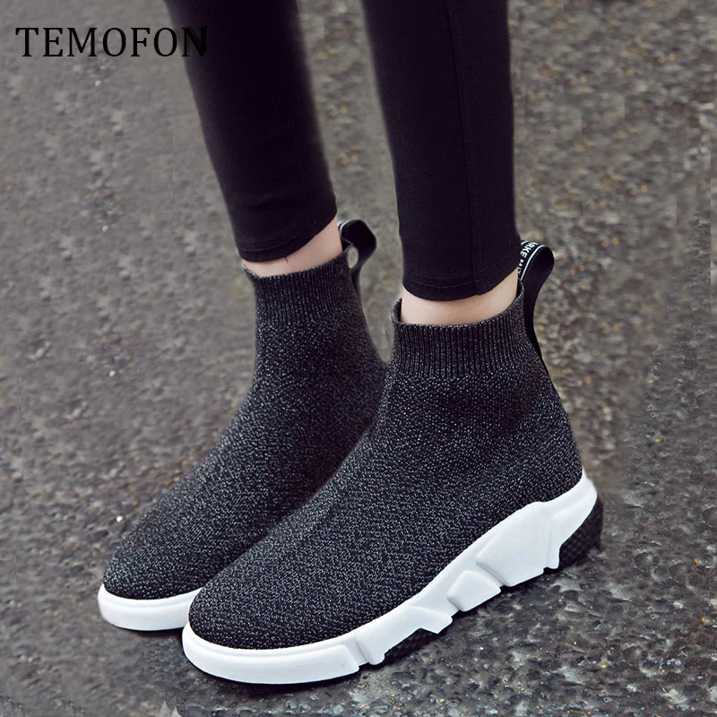Дышащие ботильоны Женские носки кроссовки Повседневная Эластичная обувь на