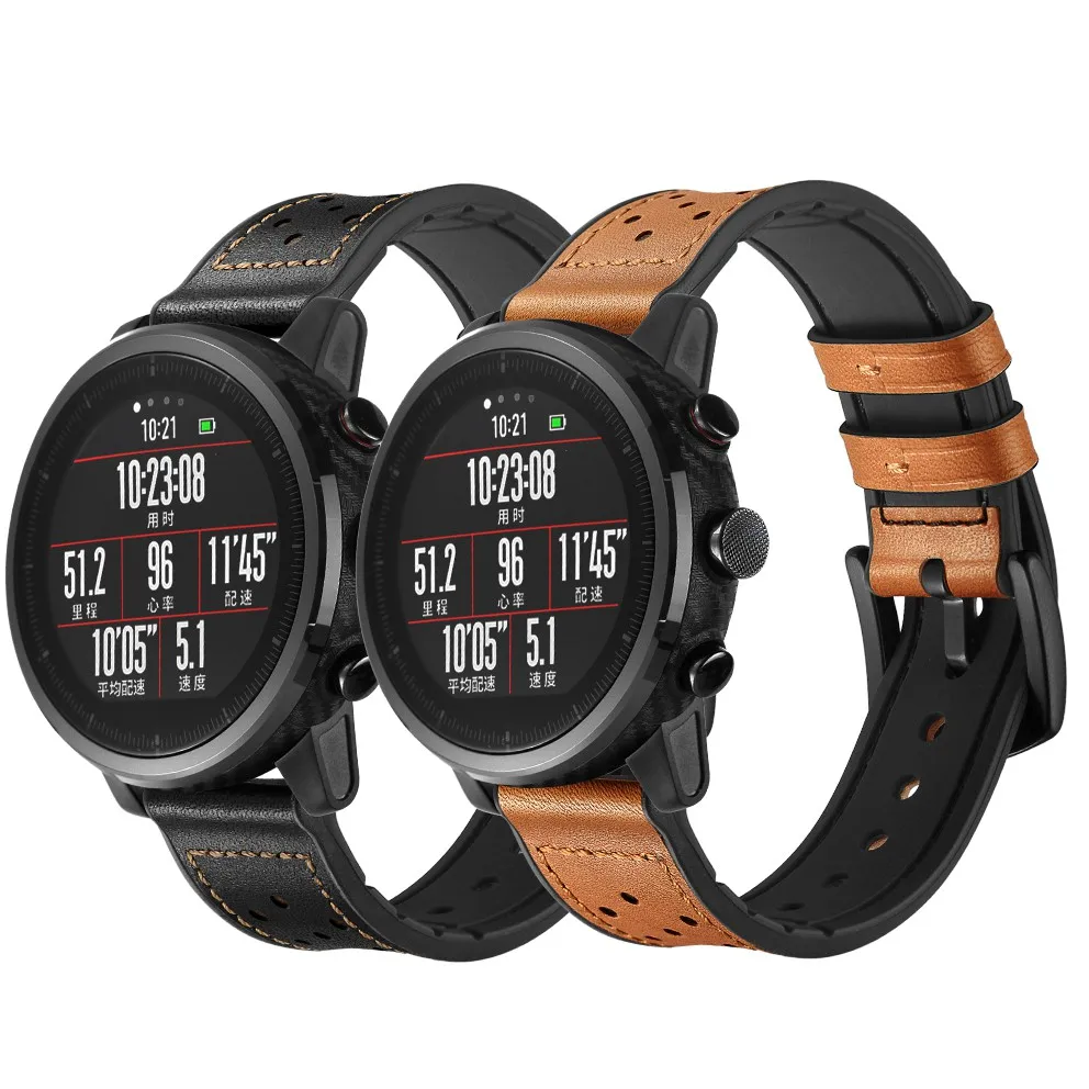 

Huami Amazfit Stratos Leather Strap 2 Pace Smart Watch Strap Leather Silicone Strap Wristband Replacement Strap Original Adult