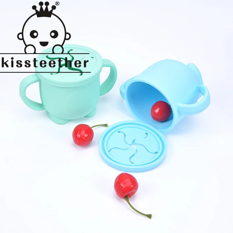 Детская чашка-прорезыватель для воды Kissteether, новая силиконовая чашка с защитой от падения и разлива, с бинауральной детской чашкой